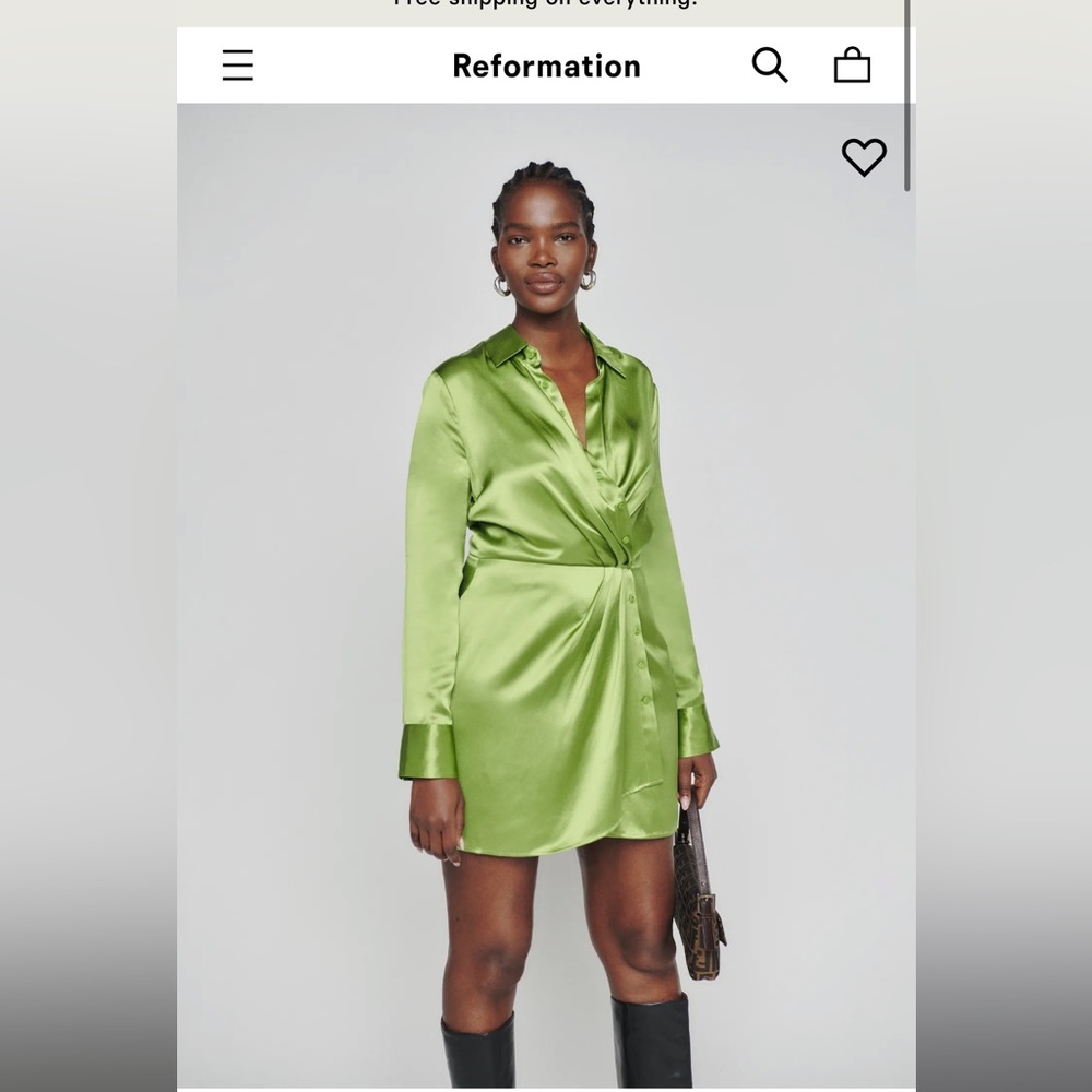 NWT Reformation Alaine Silk Dress in Avocado Size 6 Retails $248